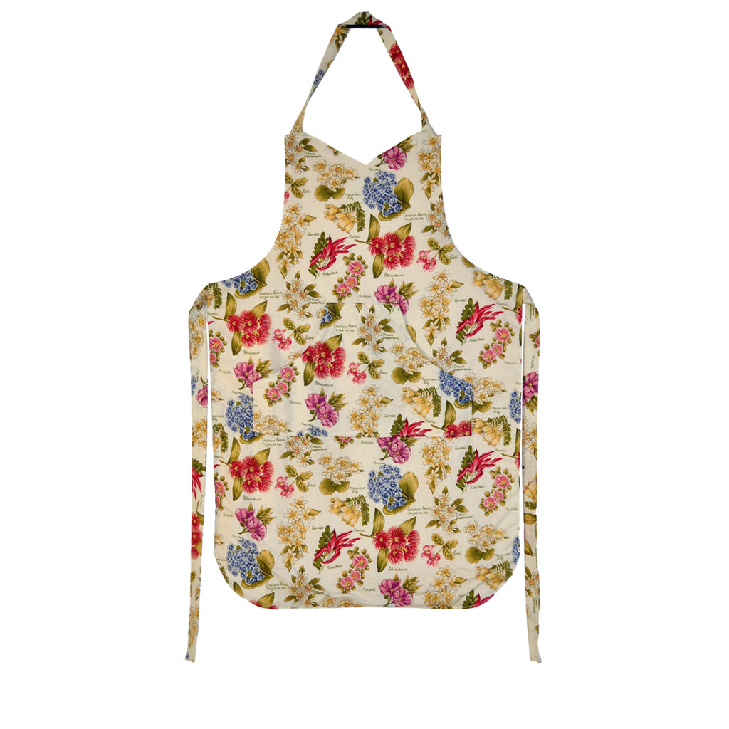 Native floral pattern on hand sewn apron.