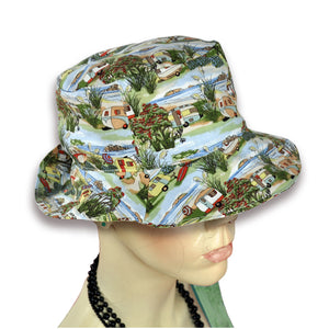 mannequin with caravan pattern bucket hat