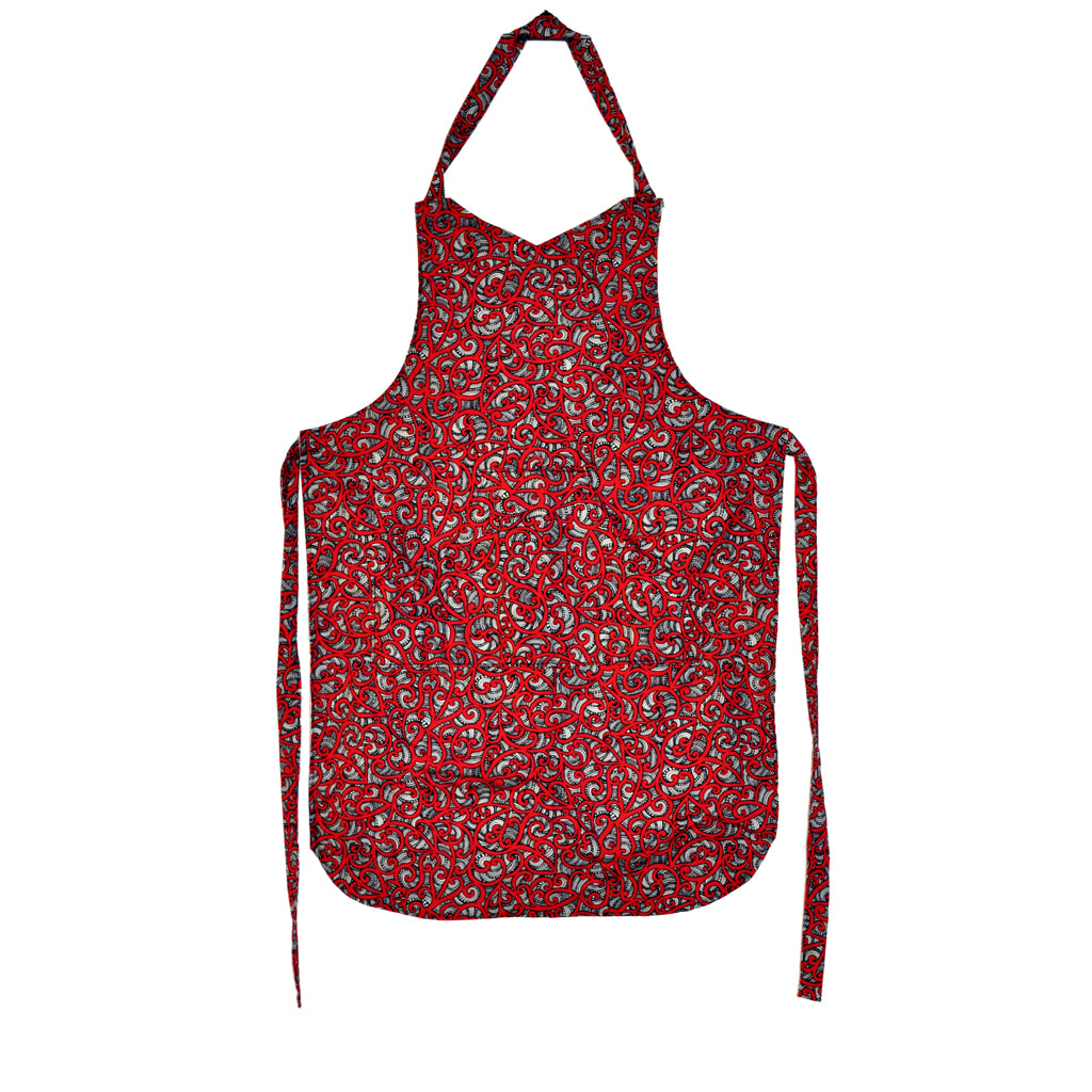 Maori Koru pattern on hand sewn apron.